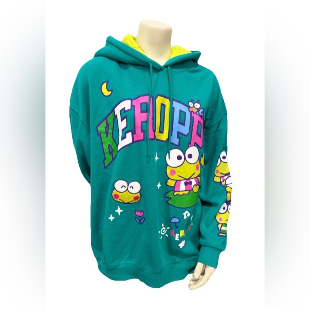 Sanrio Keroppi Green Hoodie XXL Kawaii Cartoon Graphic Sweatshirt